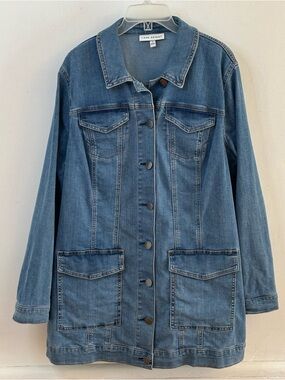 Lane Bryant Denim Jean Button Front Longline Jacket, Plus Size 16 Casual Classic
